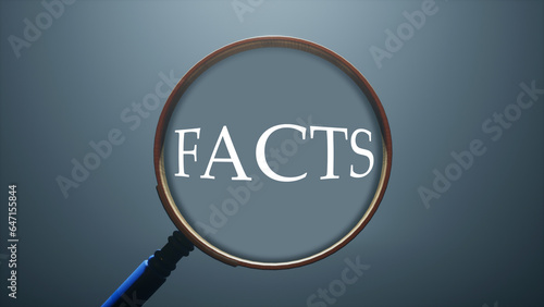 illustration of word facts zoomed with magnifying glass