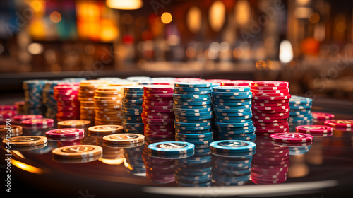 Gaming Chips Pile. Poker Chips Stacked