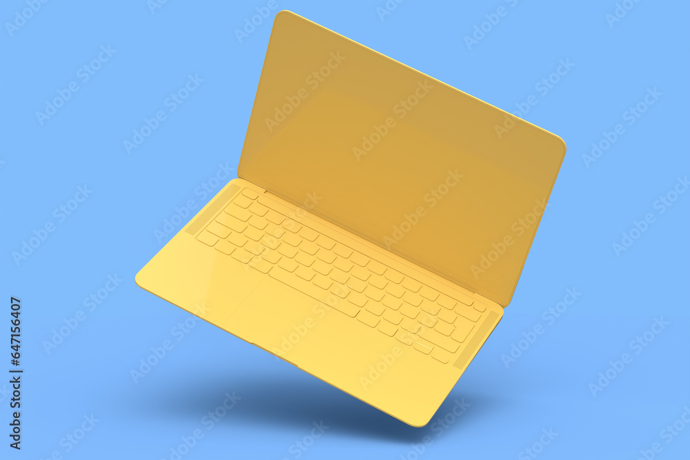 Aluminum laptop with empty screen isolated on blue monochrome background. Aluminum laptop with empty screen isolated on blue monochrome background.