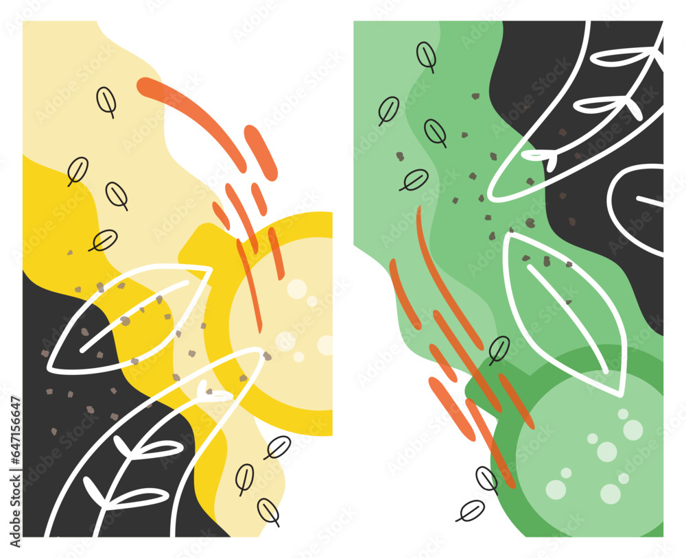 Doodle Coffee Banner. Hand drawn illustrations. Abstract elements backgrounds