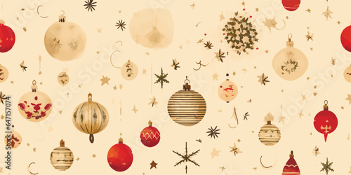 Christmas vintage seamless pattern with retro balls, vector holiday background in flat style for fabric, textile, wrapping paper, wallpaper.