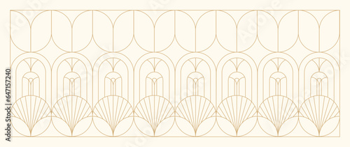 Luxury geometric gold line art and art deco background vector. Abstract geometric frame and elegant art nouveau with delicate. Illustration design for invitation, banner, vip, interior, decoration.