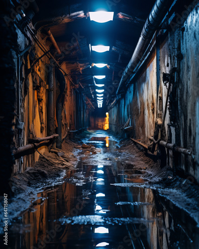 Cyberpunk Chronicles: Futuristic Rendering of an Underground Hallway in an Abandoned City - A Glimpse into a Dystopian Future