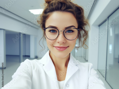 Dedicated Young Pharmaceutical Scientist: Portrait of a Female Professional in Lab Coat at Work, Advancing Medicine in a Pharmaceutical Company
