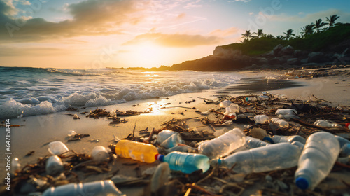 Environmental Disaster.Plastic Waste in the Sea. Ocean Garbage. Plastic Bottles and Debris