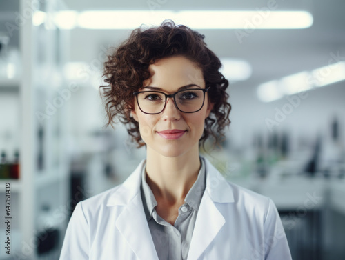 Dedicated Pharmaceutical Scientist: Portrait of a Female Professional in Lab Coat at Work, Advancing Medicine in a Pharmaceutical Company