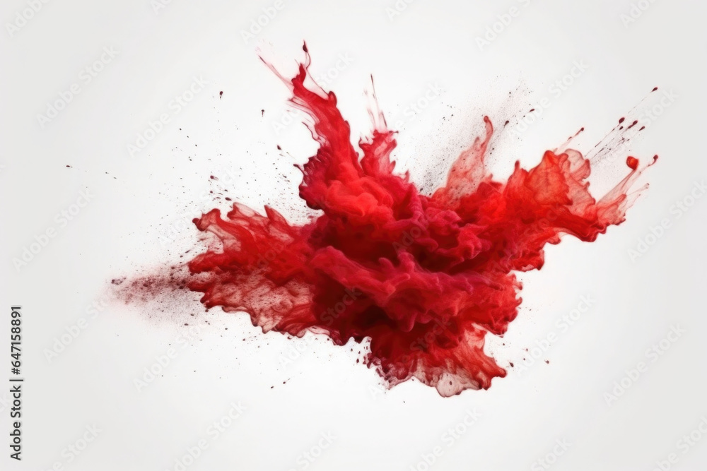 Explosion of red paint on white background. Fluid background. Color explosion. Generative AI