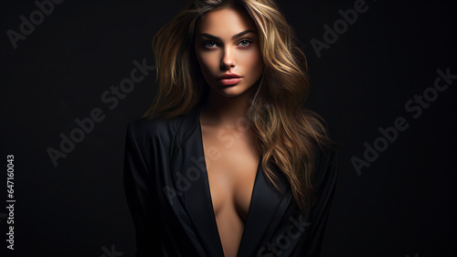 Fashion Portrait on a Dark Background.  Beautiful Woman Posing on Black