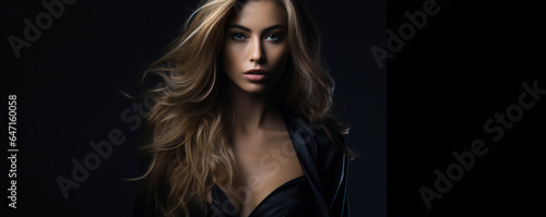 Fashion Portrait on a Dark Background.  Beautiful Woman Posing on Black