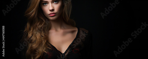 Fashion Portrait on a Dark Background. Beautiful Woman Posing on Black
