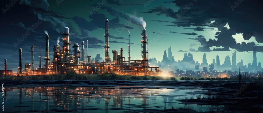 Panoramic view of a petrochemical and refinery industrial area Panoramic view of a petrochemical and refinery industrial area