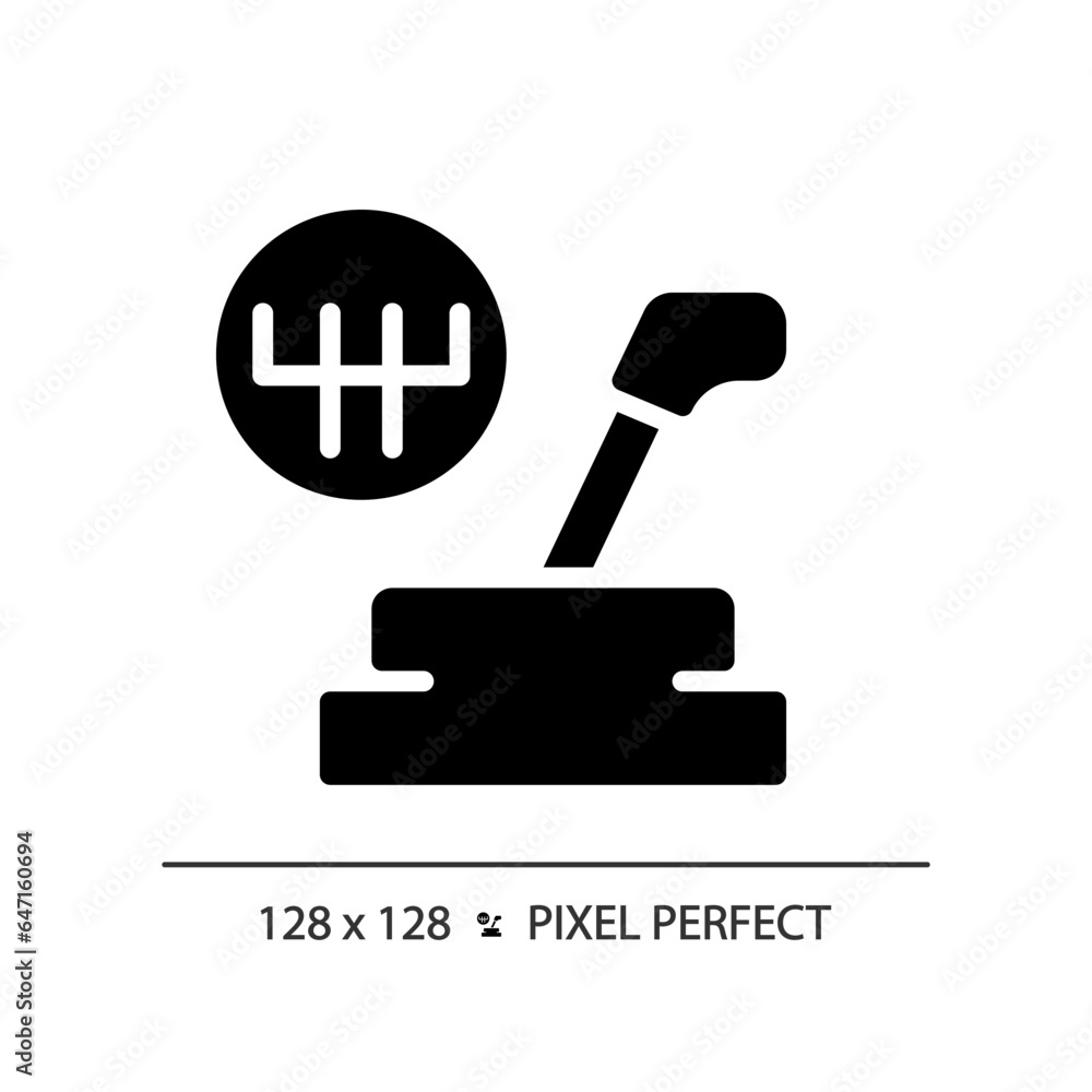 2D pixel perfect glyph style car gear lever icon, isolated vector, simple silhouette illustration representing car service and repair. 2D pixel perfect glyph style car gear lever icon, isolated vector, simple silhouette illustration representing car service and repair.