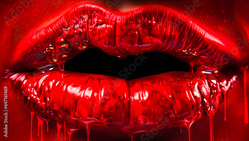 Sensational Lips Emitting a Cascade of Enigmatic Fluid Droplets photo