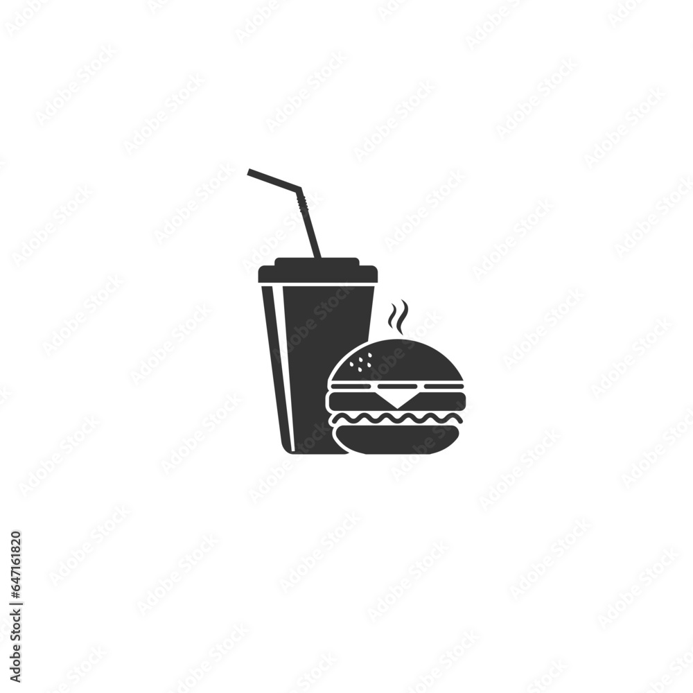 Fast Food Vector Icon. Burger and soda or cola drink silhouette, isolated symbol Fast Food Vector Icon. Burger and soda or cola drink silhouette, isolated symbol