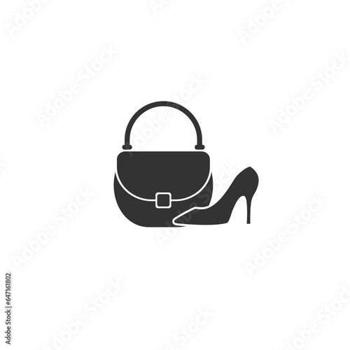 Fashion icon, woman bag and shoes flat vector sign