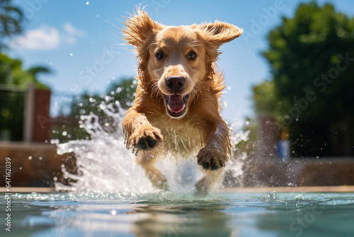 A dog jumping over a pool of water © Fabio