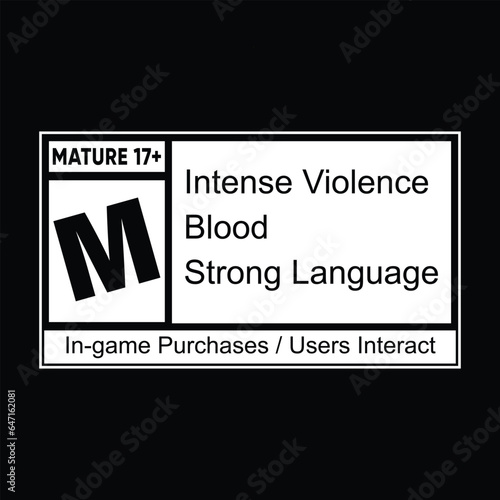 Blood strong Language game label vector icon. Isolated Mature game sticker sign design.