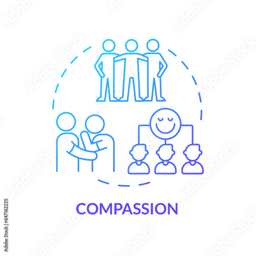 2D gradient icon compassion concept, isolated vector, mindful entrepreneurship thin line illustration.