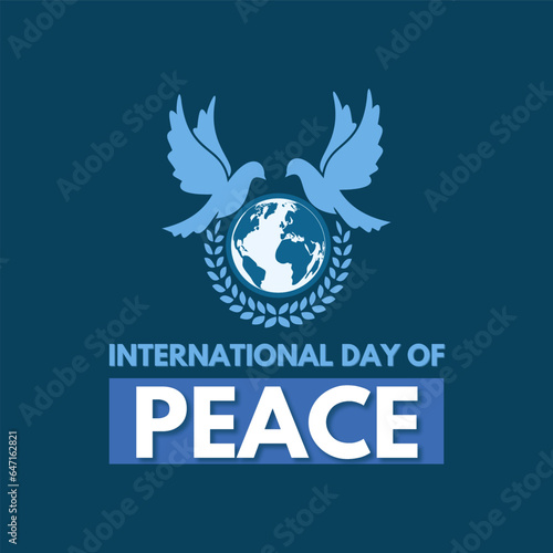 International day of peace, September 21st, earth icon with two pigeons, celebration concept art