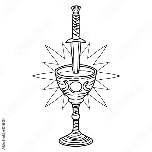 The Great Wicca Rite Triple Moon Chalice With Athame Line Art photo