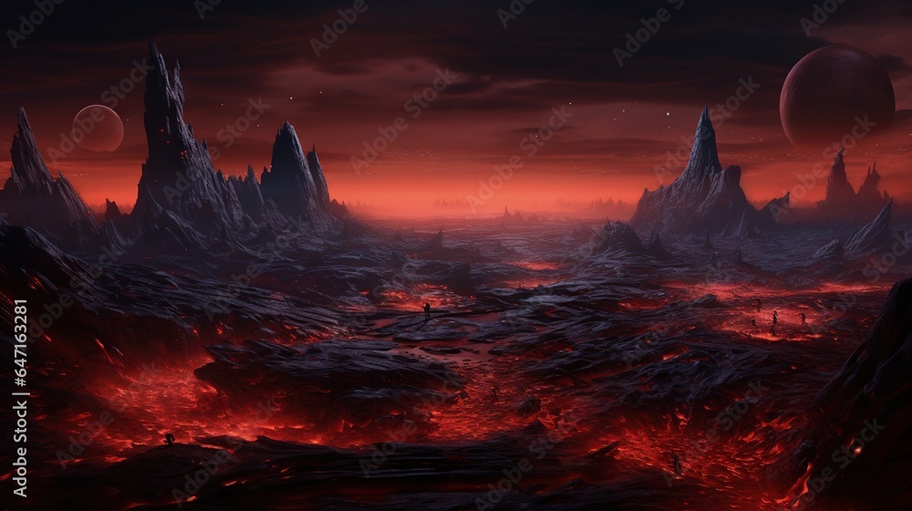 Alien rocky planet landscape