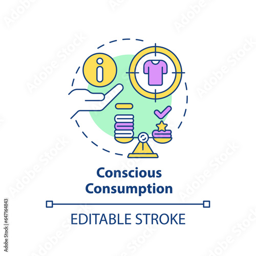 2D editable multicolor icon conscious consumption concept, simple isolated vector, sustainable fashion thin line illustration.
