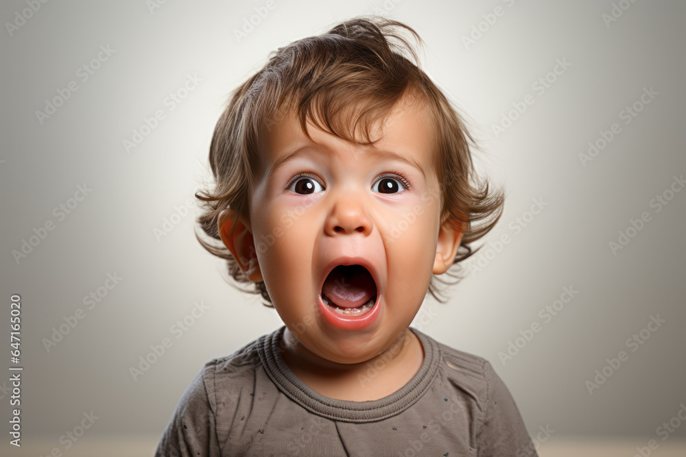 A cute little baby boy child crying and screaming isolated on white background A cute little baby boy child crying and screaming isolated on white background