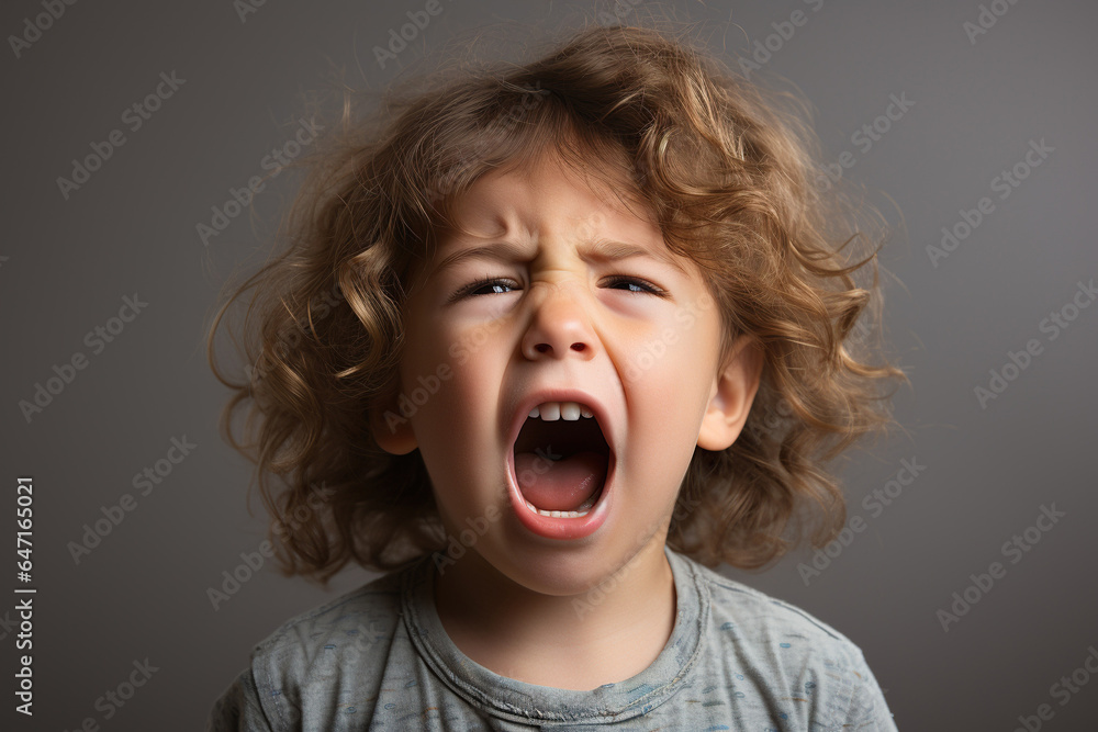 a closeup of a cute little baby girl child crying and screaming isolated on dark background a closeup of a cute little baby girl child crying and screaming isolated on dark background