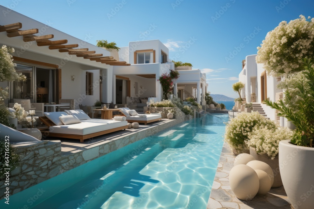 Luxury Waterfront Villa with Private Pool and Ocean Views. Mediteran.Summer vacation background.