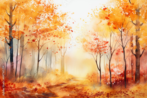 Watercolor Autumn leaves abstract background, Colorful foliage in park