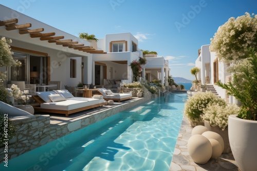 Luxury Waterfront Villa with Private Pool and Ocean Views. Mediteran.Summer vacation background.