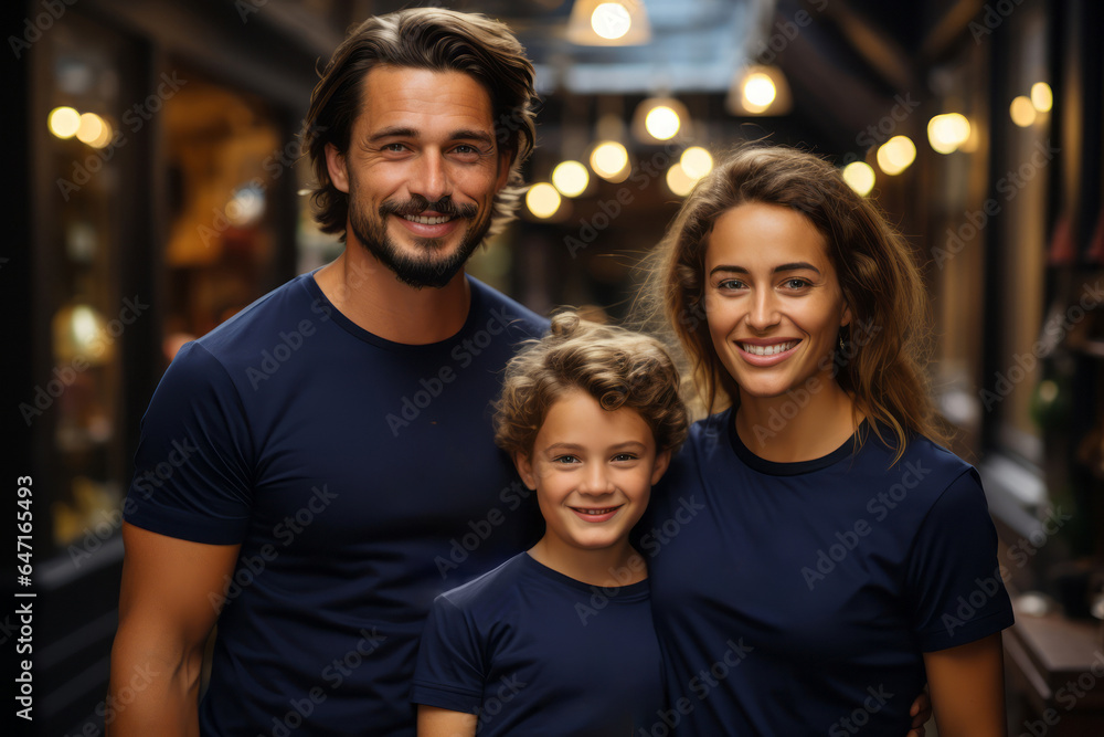 dad and mam and two kids wearing blank navy blue tshirt dad and mam and two kids wearing blank navy blue tshirt