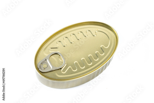 Canned food in metal cans isolated on white background