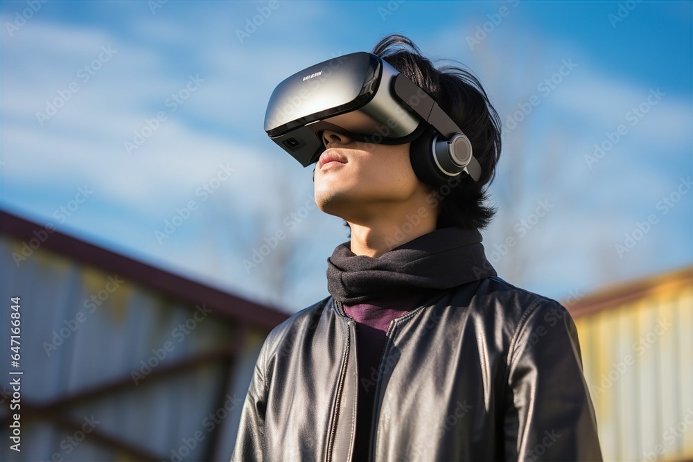 青空の下でVRゴーグルをつけて遊ぶ笑顔の日本人(メタバース・バーチャルリアリティ・教育) 青空の下でVRゴーグルをつけて遊ぶ笑顔の日本人(メタバース・バーチャルリアリティ・教育)
