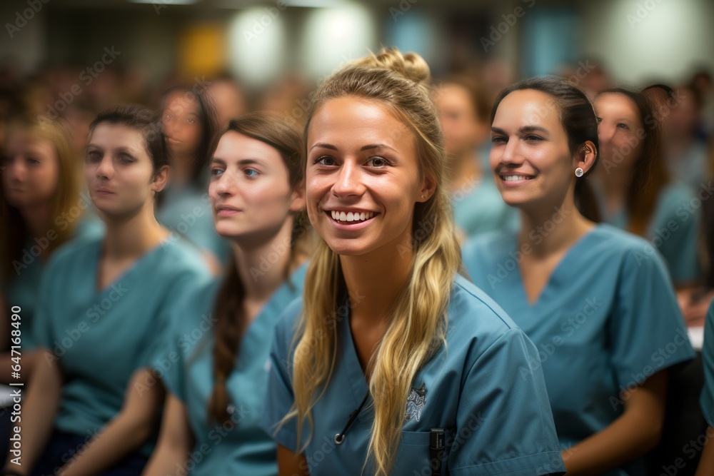 Nurse teaching a group of students in a medical training session, Generative AI Nurse teaching a group of students in a medical training session, Generative AI