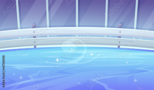 Ice skating rink in cartoon style. Vector background for sports winter games, events, sports complexes, figure skating, billboards and ice rink advertising