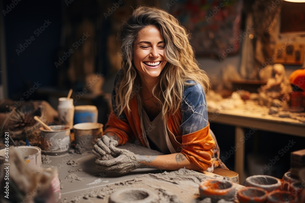 Woman sculptor in sculpture workspace, Generate With Ai. Woman sculptor in sculpture workspace, Generate With Ai.