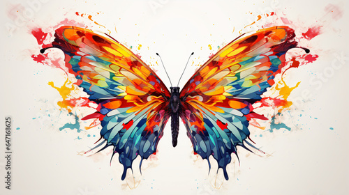 Colorful painted butterfly with wings spread out fly © Black