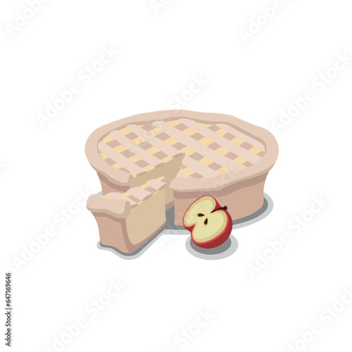 Pie and its piece with apple on a white background in a minimalist style