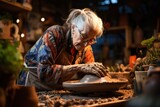 Elder woman sculptor in sculpture workspace, Generate With Ai.