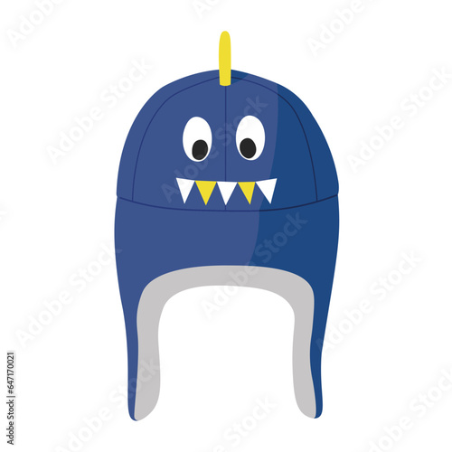 Cute navy blue monster earflaps hat illustration vector isolated on white background. Winter accessories for kid