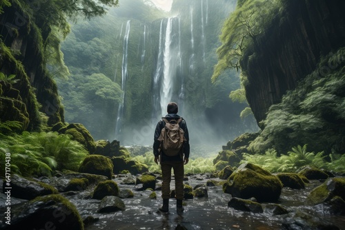 Hiker pausing to admire a breathtaking, Generative AI