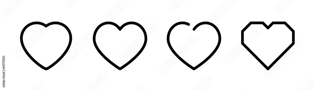 Fototapeta premium Heart icon in line. Heart shape symbol. Love illustration. Heart sign in line. Love illustration set. Stock vector
