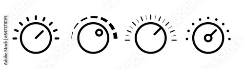 Volume controller icon in line. Adjustment dial button. Round controller icon. Outline volume dial. Controller symbol in line photo