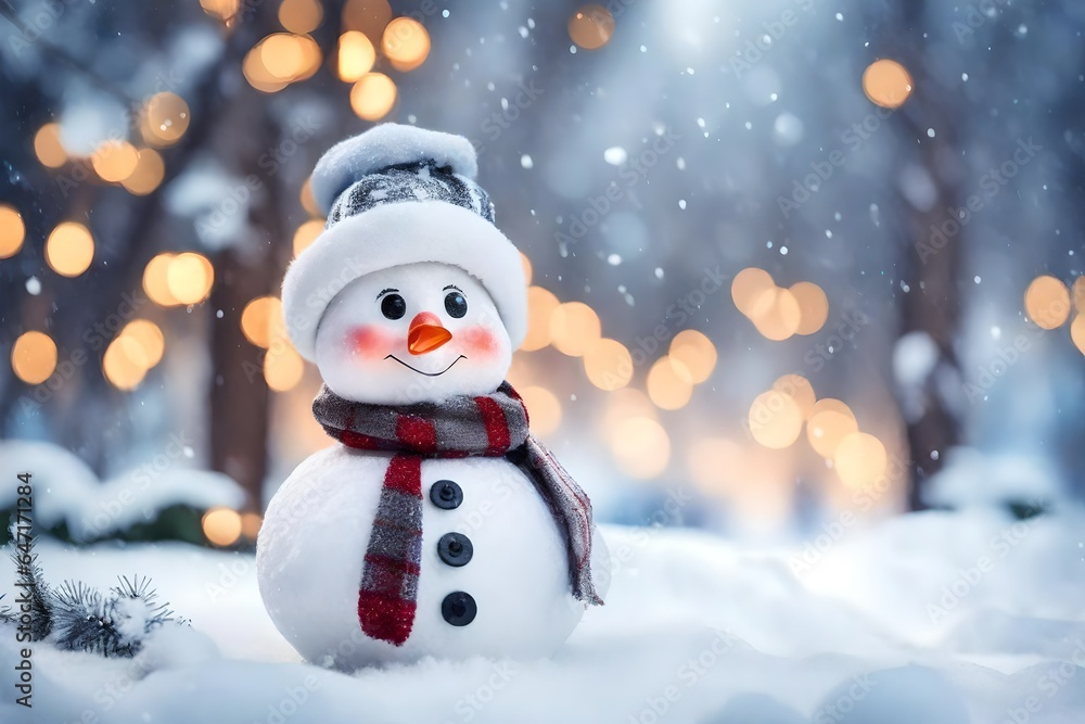 Cute xmas snowman on the snow, Generative Ai Cute xmas snowman on the snow, Generative Ai