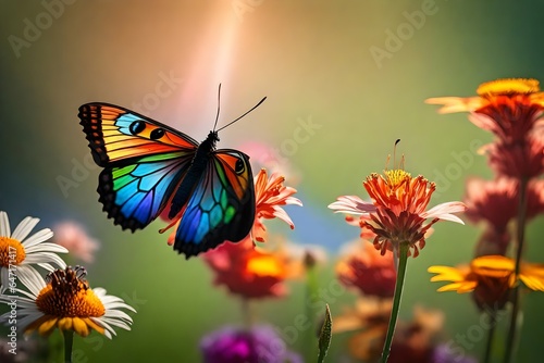 Butterfly landing on a flower, generative AI © Eduardo