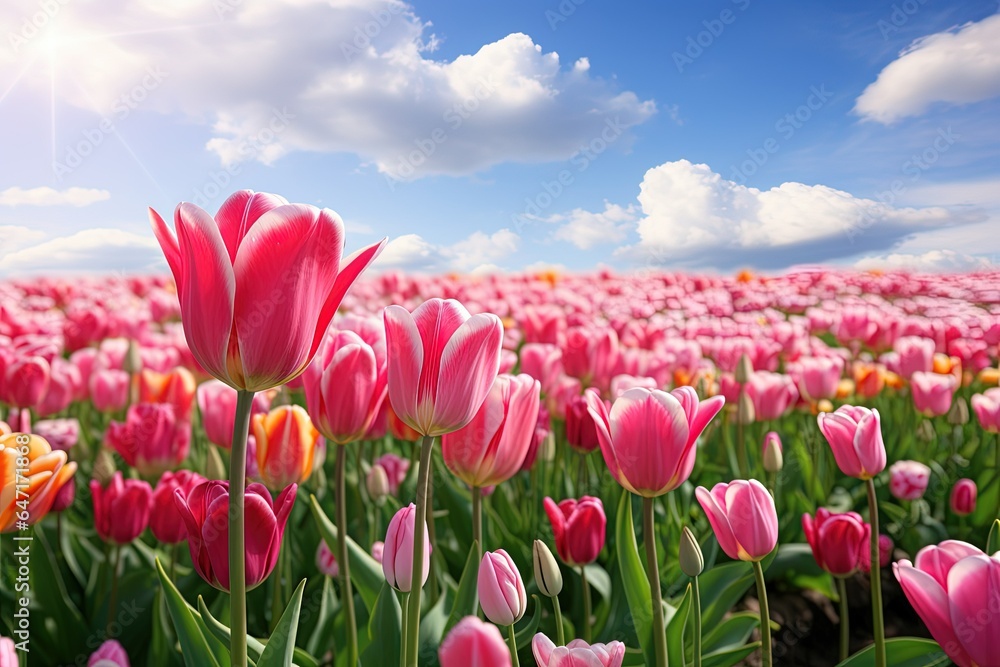 field of tulips and sky. Generative AI field of tulips and sky. Generative AI