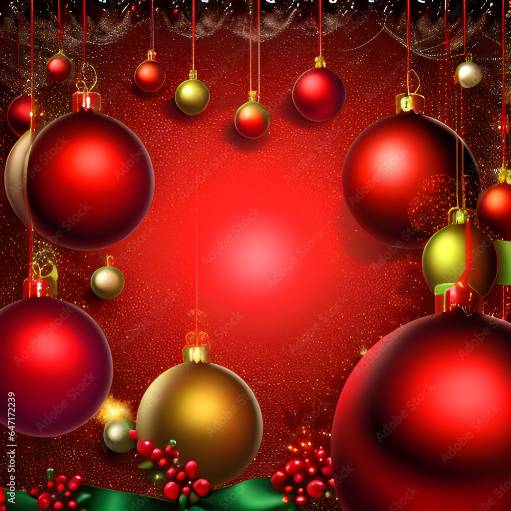 Christmas decorations and ball's with red presents and christmas tree on the background Christmas decorations and ball's with red presents and christmas tree on the background
