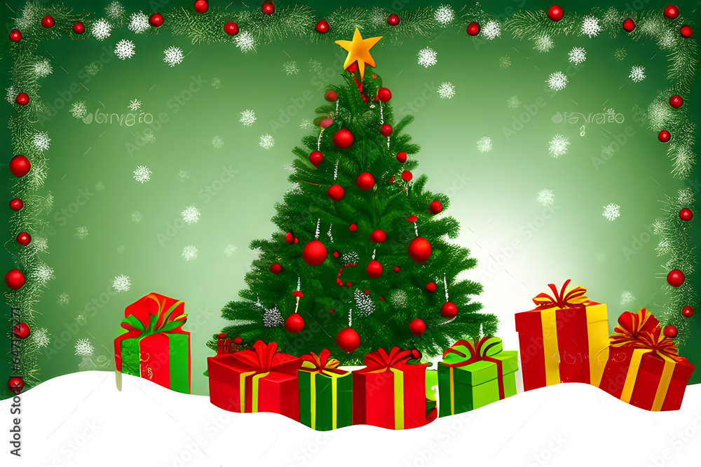 A christmas tree with presents under it and a star on the top A christmas tree with presents under it and a star on the top