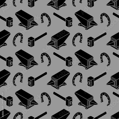 Hammer and Anvil pattern seamless. Blacksmith tool background.